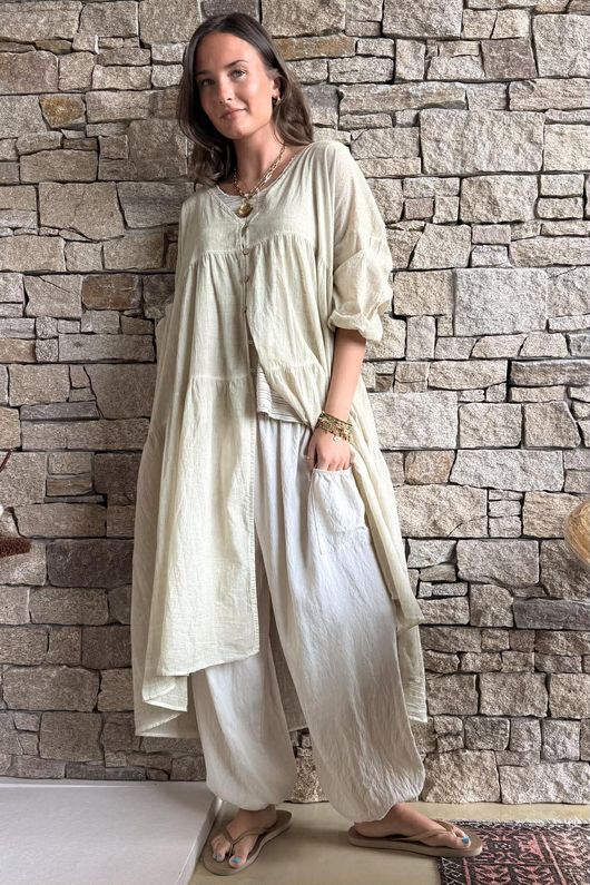Lenni Cotton Midi Over Shirt Washed Sandstone 